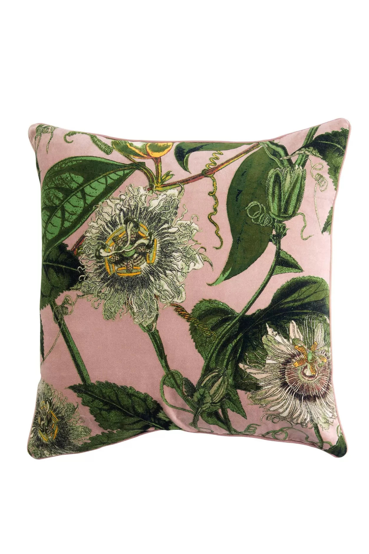 One Hundred Stars Kew Passion Flower Pink Velvet Square Cushion